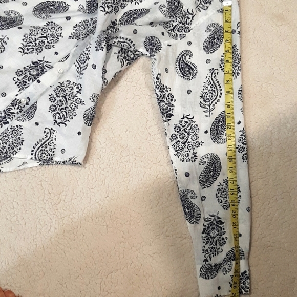 SAKS FIFTH AVENUE  BLUE 100% LINEN slim fit button front shirt Size L Paisley - Picture 13 of 16